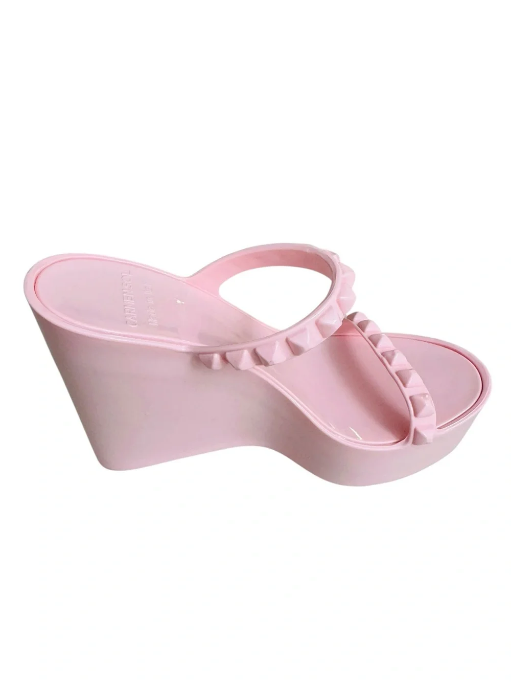 Carmensol Pink Studded Jelly Wedge Slide Sandals Women’s US 6 EU 36 Made Italy